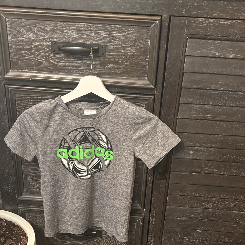 Adidas Kids Heather Gray Tee with Neon Green Logo